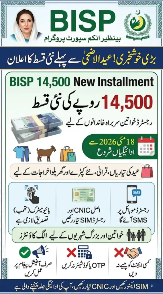BISP 14500 New Installment Before Eid-ul-Adha 2026: Good News for Millions – Check Payment Now